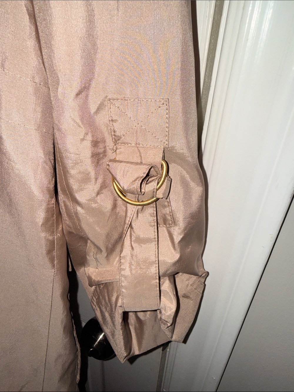 Hilary Radley Champagne Tan Bomber Jacket with Gold-Tone Snaps - Picture 5 of 7